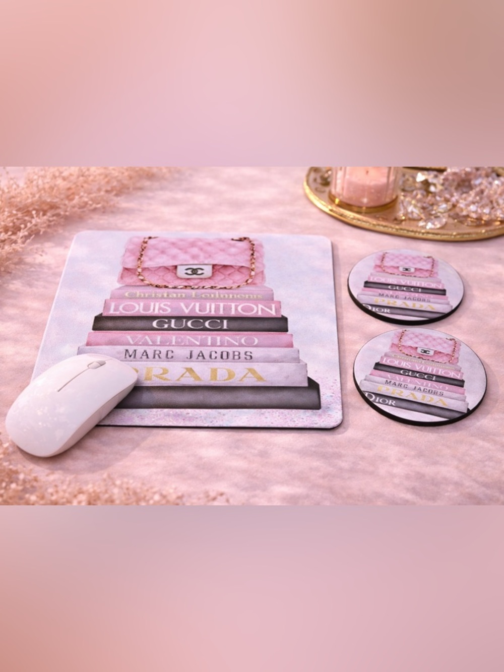 5MP. Designer Book Stack Mouse Pad & Car Coasters Set (upcycled)